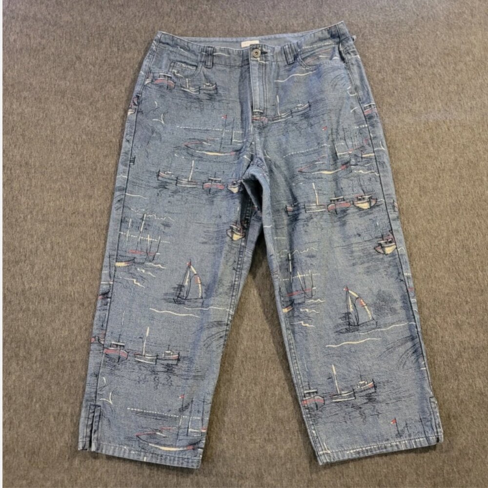 Liz Claiborne pants Women Size 12 Michaela, Sailboats Design, BROKEN BELT LOOP!